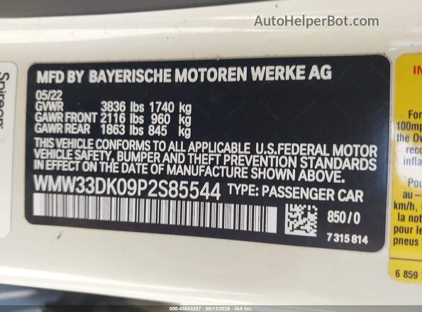 WMW33DK09P2S85544 2023 MINI HARDTOP White Vista del compartimento del motor