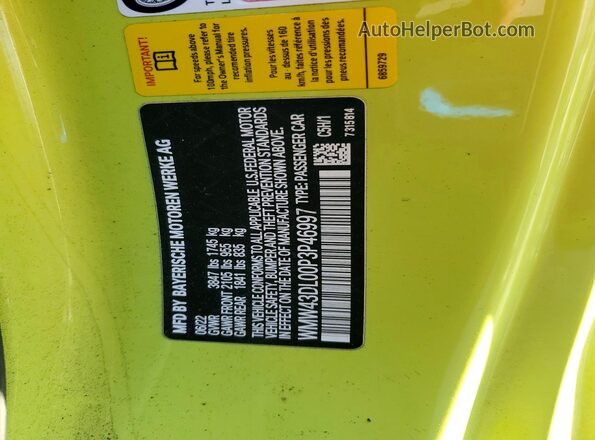 WMW43DL00P3P46997 2023 MINI COOPER Yellow VIN կոդի պիտակի տեսք