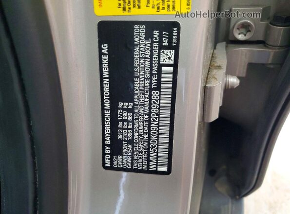 WMW53DK09N2P89288 2022 MINI COOPER Gray Vista de la etiqueta del VIN