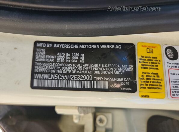 WMWLN5C55H2E32909 2017 MINI COOPER Cream Engine compartment view
