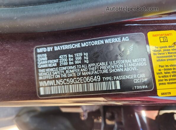 WMWLN5C59G2E06649 2016 MINI COOPER Burgundy 