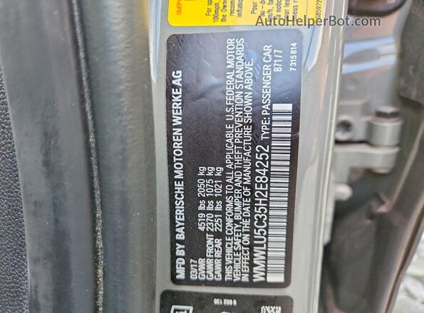 WMWLU5C35H2E84252 2017 MINI COOPER Gray VIN კოდის სტიკერის ხედი