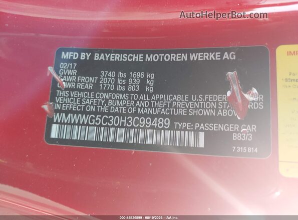 WMWWG5C30H3C99489 2017 MINI CONVERTIBLE Red Շարժիչի բաժամունքի տեսք