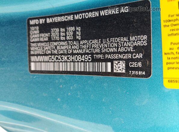 WMWWG5C53K3H08495 2019 MINI COOPER Blue Vista del compartimento del motor