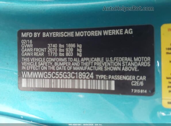 WMWWG5C55G3C18924 2016 MINI CONVERTIBLE Turquoise Vista del compartimento del motor