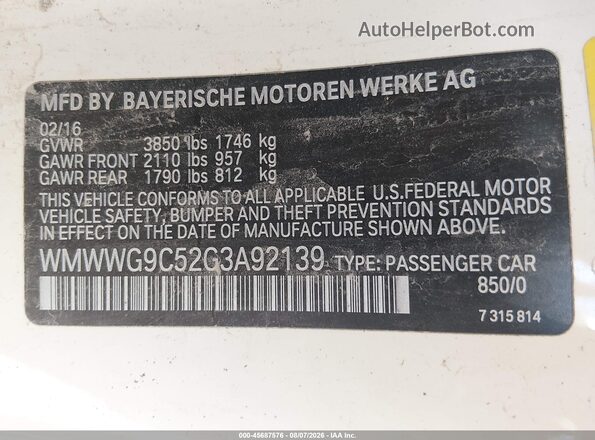 WMWWG9C52G3A92139 2016 MINI CONVERTIBLE White Engine compartment view