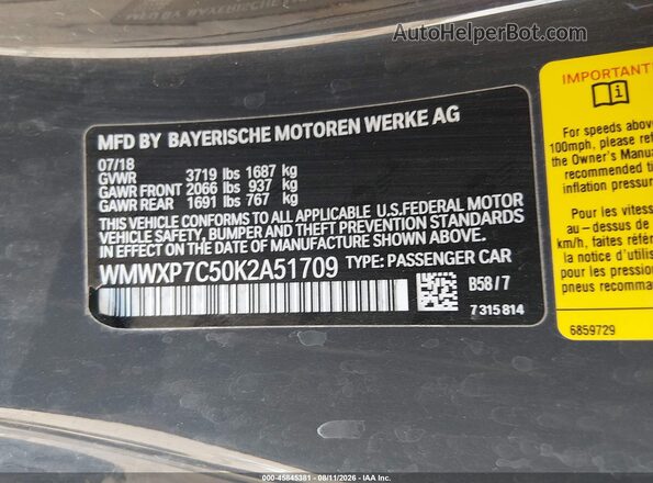 WMWXP7C50K2A51709 2019 MINI HARDTOP Gray Vista del compartimento del motor