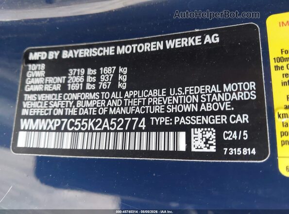 WMWXP7C55K2A52774 2019 MINI HARDTOP Dark Blue Widok komory silnika