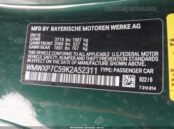 WMWXP7C59K2A52311 2019 MINI HARDTOP Green Вид підкапотного простору