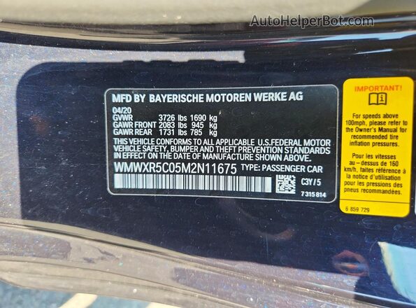 WMWXR5C05M2N11675 2021 MINI COOPER Blue Vista del compartimento del motor
