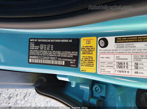WMWXU1C33H2F78057 2017 MINI HARDTOP Blue ძრავის განყოფილების ხედი