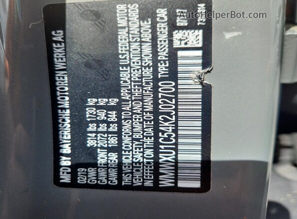 WMWXU1C54K2J02700 2019 MINI COOPER Gray Vista del compartimento del motor