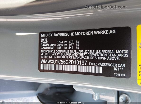 WMWXU1C56G2D10197 2016 MINI HARDTOP Gray Engine compartment view