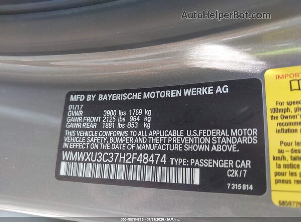 WMWXU3C37H2F48474 2017 MINI HARDTOP Gray Engine compartment view