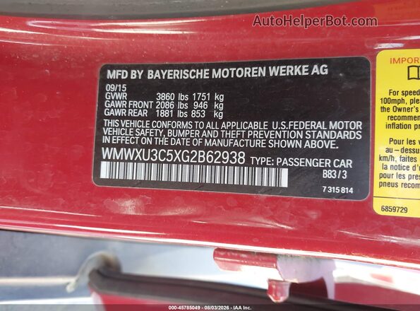 WMWXU3C5XG2B62938 2016 MINI HARDTOP Red Widok komory silnika