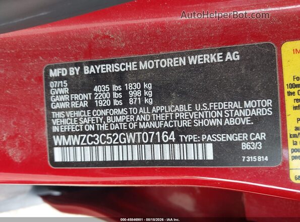 WMWZC3C52GWT07164 2016 MINI COUNTRYMAN Красный Вид подкапотного пространства
