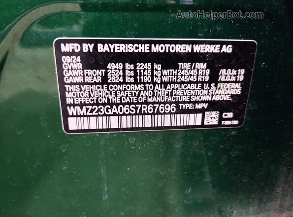 WMZ23GA06S7R67696 2025 MINI COUNTRYMAN Green Widok naklejki z numerem VIN