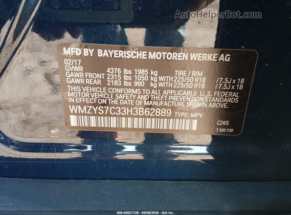 WMZYS7C33H3B62889 2017 MINI COUNTRYMAN Blue Vista del compartimento del motor