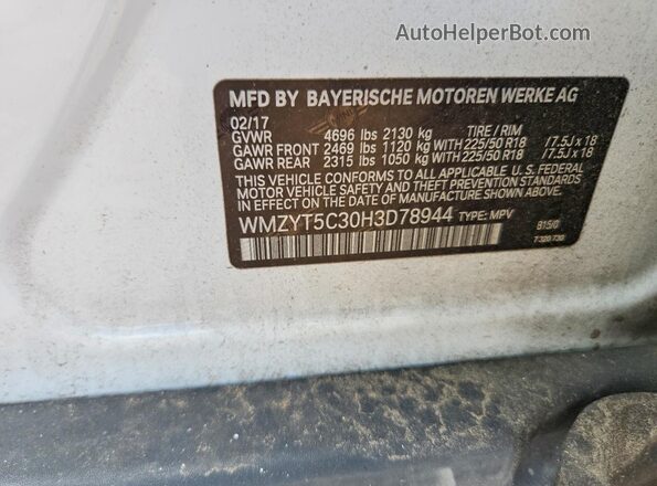 WMZYT5C30H3D78944 2017 MINI COOPER White Vista del compartimento del motor