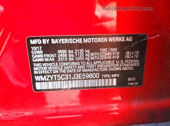 WMZYT5C31J3E59800 2018 MINI COOPER Red ძრავის განყოფილების ხედი