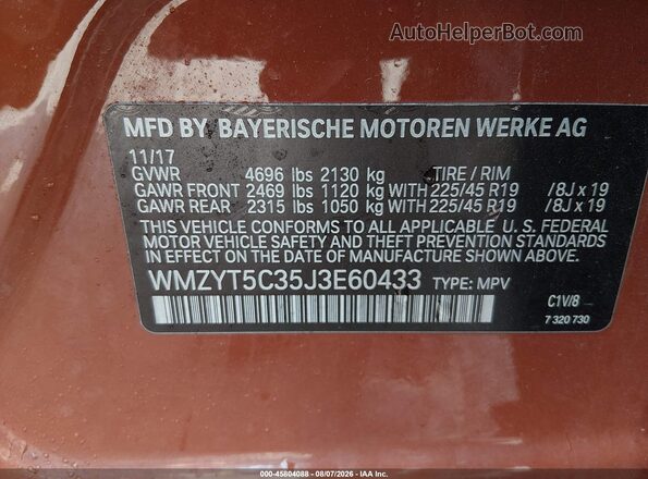 WMZYT5C35J3E60433 2018 MINI COUNTRYMAN Brown Widok komory silnika