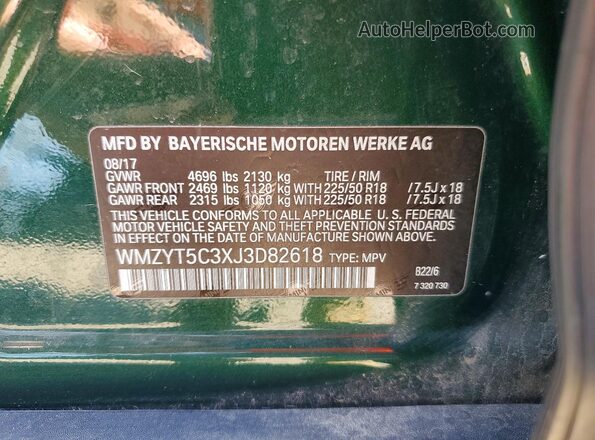 WMZYT5C3XJ3D82618 2018 MINI COOPER Зеленый Вид подкапотного пространства