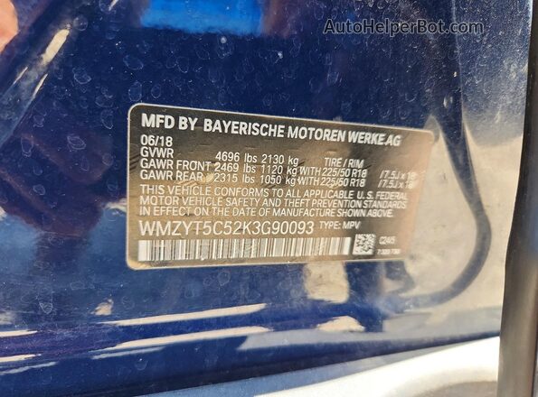 WMZYT5C52K3G90093 2019 MINI COOPER Blue 360 interior view