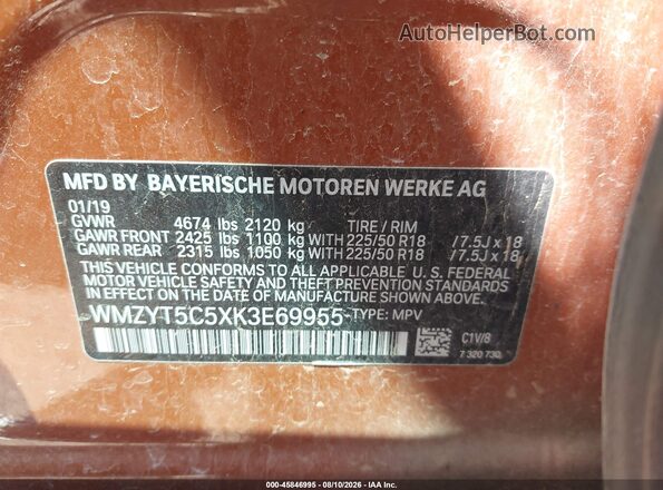WMZYT5C5XK3E69955 2019 MINI COUNTRYMAN Brown Widok komory silnika