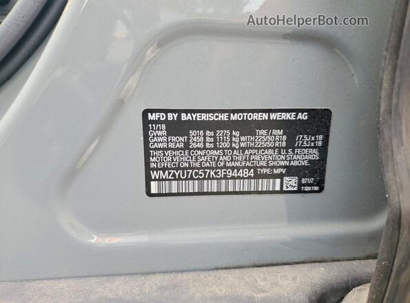 WMZYU7C57K3F94484 2019 MINI COOPER Серый Вид наклейки с VIN-кодом