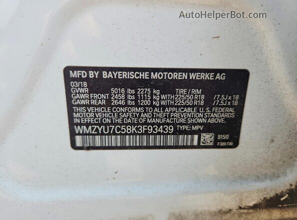 WMZYU7C58K3F93439 2019 MINI COOPER White Vista de la etiqueta del VIN