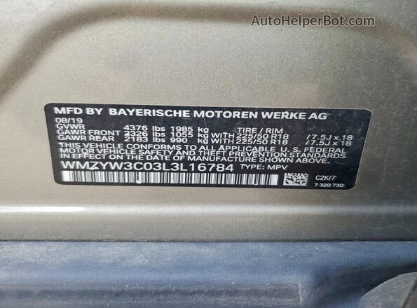 WMZYW3C03L3L16784 2020 MINI COOPER Tan Widok komory silnika