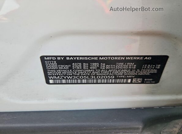 WMZYW3C05L3L02059 2020 MINI COOPER White VIN sticker view