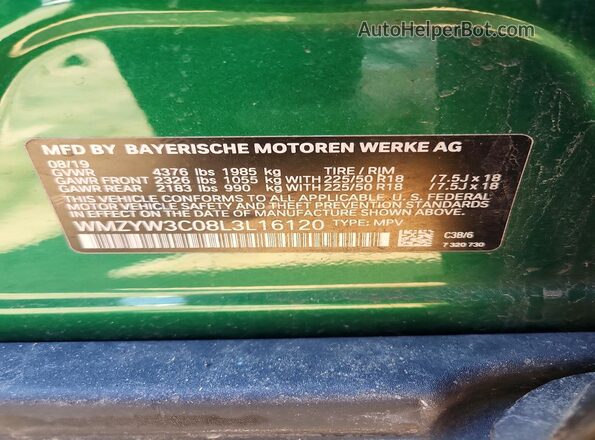 WMZYW3C08L3L16120 2020 MINI COOPER Green Vista del compartimento del motor