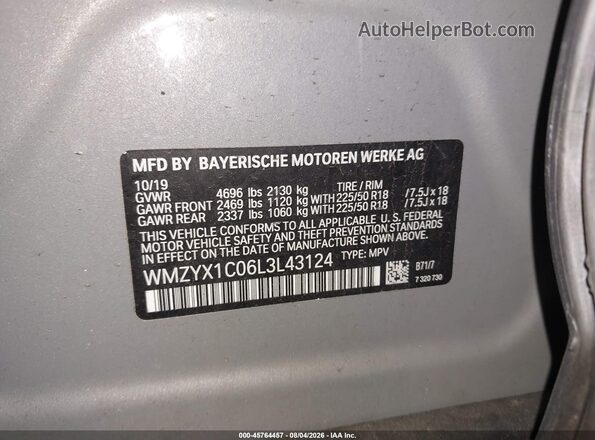 WMZYX1C06L3L43124 2020 MINI COUNTRYMAN Gray Vista del compartimento del motor