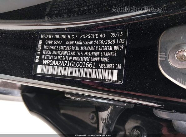 WP0AA2A71GL001661 2016 PORSCHE PANAMERA Black Widok komory silnika