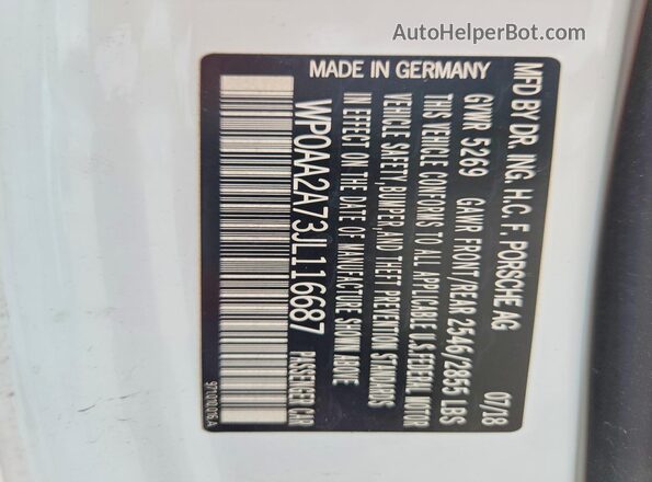 WP0AA2A73JL116687 2018 PORSCHE PANAMERA White Vista del compartimento del motor