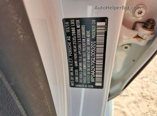 WP0AA2A79GL005201 2016 PORSCHE PANAMERA White Вид підкапотного простору
