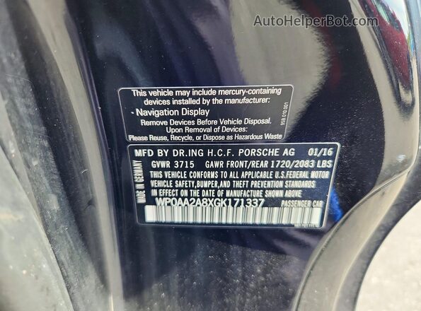 WP0AA2A8XGK171337 2016 PORSCHE CAYMAN Черный Вид подкапотного пространства