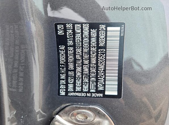 WP0AA2A94MS205213 2021 PORSCHE 911 Gray Widok komory silnika