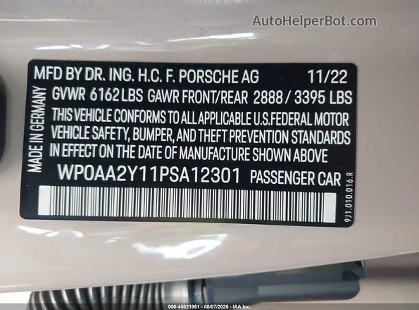 WP0AA2Y11PSA12301 2023 PORSCHE TAYCAN Желто-коричневый Вид подкапотного пространства