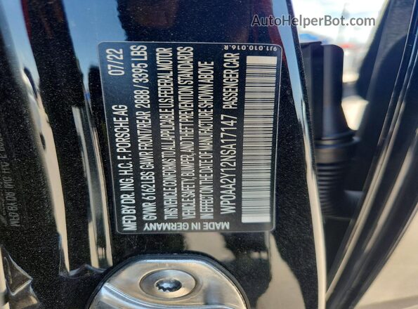 WP0AA2Y12NSA17147 2022 PORSCHE TAYCAN Black Vista de la etiqueta del VIN