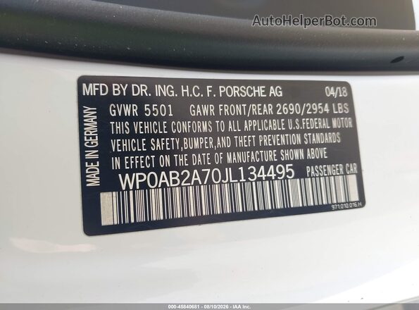 WP0AB2A70JL134495 2018 PORSCHE PANAMERA White Շարժիչի բաժամունքի տեսք