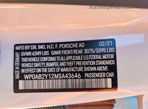 WP0AB2Y12MSA43646 2021 PORSCHE TAYCAN Белый Вид подкапотного пространства
