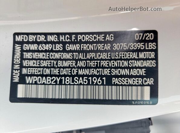 WP0AB2Y18LSA51961 2020 PORSCHE TAYCAN Белый Вид подкапотного пространства