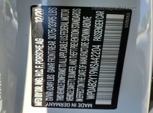 WP0AB2Y19MSA42204 2021 PORSCHE TAYCAN White Widok komory silnika