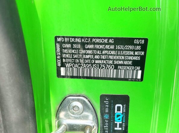 WP0AC2A95JS175760 2018 PORSCHE 911 Зеленый Вид подкапотного пространства