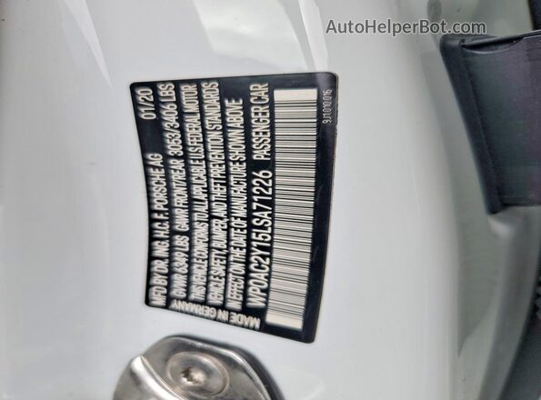 WP0AC2Y15LSA71226 2020 PORSCHE TAYCAN White Engine compartment view