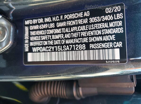 WP0AC2Y15LSA71288 2020 PORSCHE TAYCAN Gray Vista del compartimento del motor