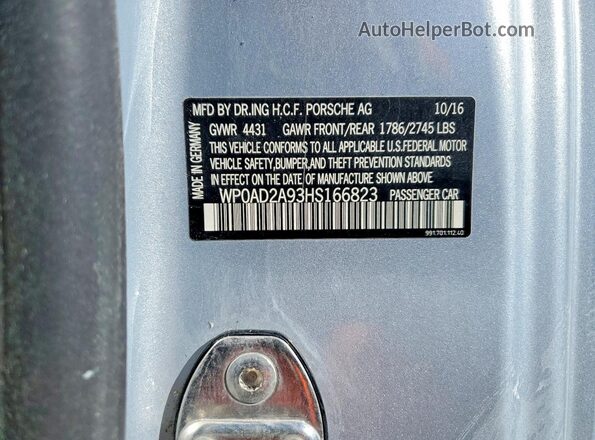 WP0AD2A93HS166823 2017 PORSCHE 911 Серебряный Вид подкапотного пространства