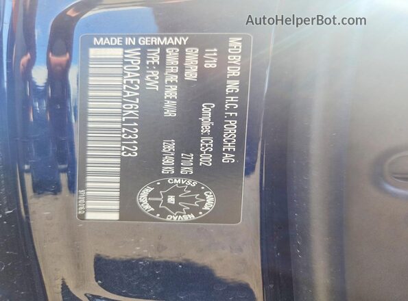 WP0AE2A76KL123123 2019 PORSCHE PANAMERA Blue Vista del compartimento del motor